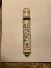 Rite Lite Porcelain Mazuzah with Hinged Cap & Scroll & Holder