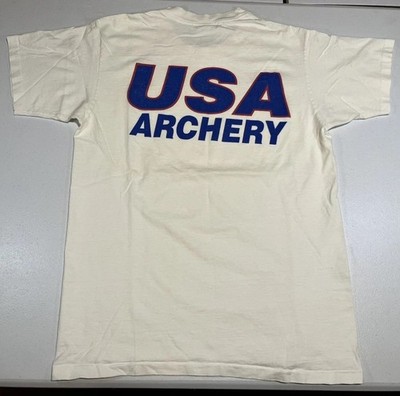vtg USA Archery Flag US Olympic Training Center Single Stitch Shirt White L Made