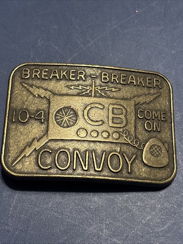 Vintage 1970s trucker CB radio brass belt buckle