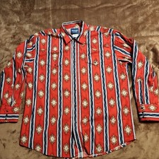 VINTAGE 90s Wrangler Mens XL Aztec Western Shirt Pearl Snap Southwestern Navajo