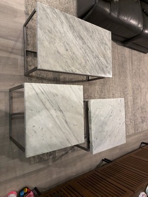 Modern Marble Top Coffee Table Set Gray White Metal Base Rectangular Square