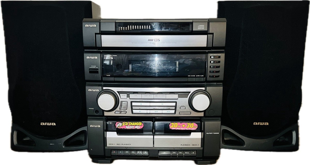 Vintage Aiwa CX-ZR555U 5 CD Changer Cassette with Speakers And