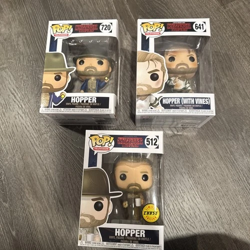 Funko pop! Stranger Things #512 Hopper chase, #720 hopper and #641 hopper MINT