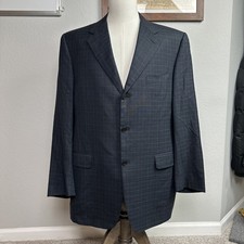 Canali Blazer Men 44L Windowpane Super 120's Wool 3 Button Made in Italy