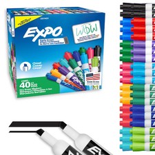 Dry Erase Markers, Low Odor Ink, Assorted Fashion Colors, Chisel Tip, 40 Count