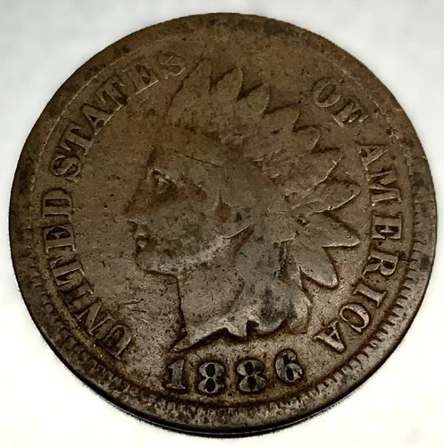 1886 Indian Head Cent Penny, Variety 1, Var 1, T1, Type 1, Good Details -2447