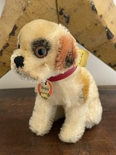 Selten Antik Vintage Steiff Bernie Bernhardiner Welpe Hund Stofftier mit Knopf 1963