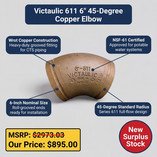 Victaulic 6" Style 611 45-Degree Grooved Wrot Copper Elbow (Model F060611C0C)