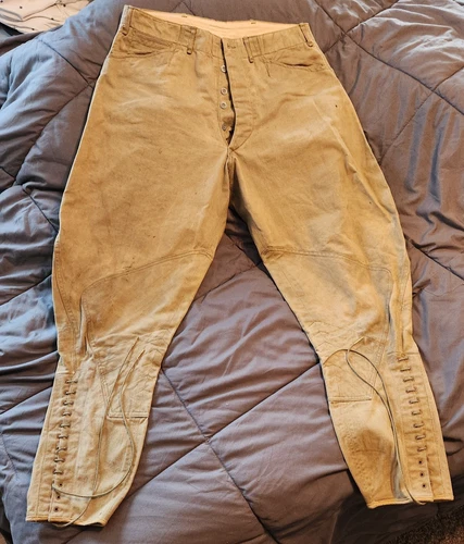 U.S. Military Army WW1 Era Brown Canvas Doughboy Pants Brass Buttons