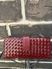 NWT 99 Patricia Nash Nazari Bifold Wallet Woven Leather Ruby Red