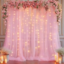 10x10FT Baby Pink Tulle Backdrop Curtain Lights String Sheer Photo Decor