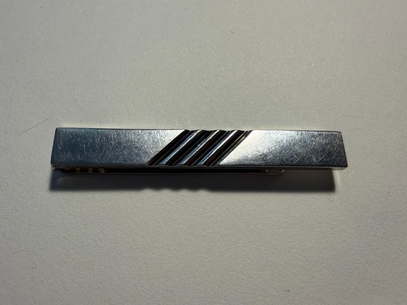 Vintage Swank Silver Money Tie Clip Classic Design Striped