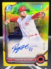 GRAHAM ASHCRAFT 2022 Bowman Chrome 1ST BOWMAN YELLOW REFRACTOR AUTO /75 Reds 🔥