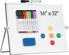 Dry Erase White Board, Magnetic Desktop Whiteboard 16 X 12Inch with Stand, 10