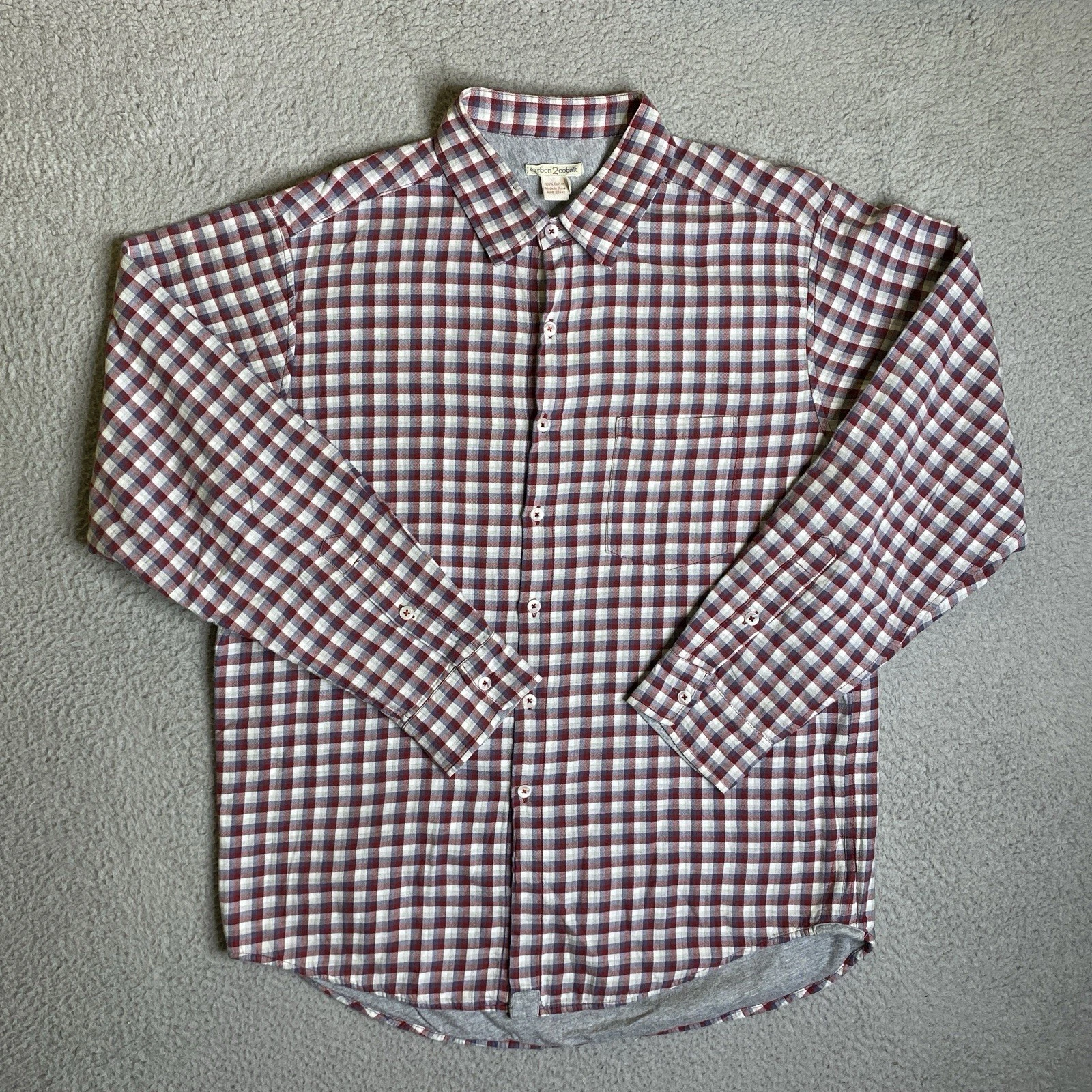 Carbon 2 Cobalt Shirt Mens Medium Button Up Red Plaid Long Sleeve Casual Outdoor