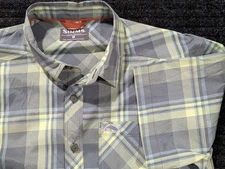 Simms Shirt Mens Medium Plaid Short Sleeve Fishing Performance Outdoor