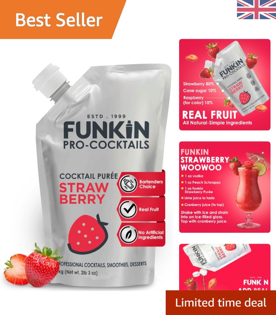 1kg Delicious Strawberry Puree - Perfect for Cocktails & Desserts, 100% Natural