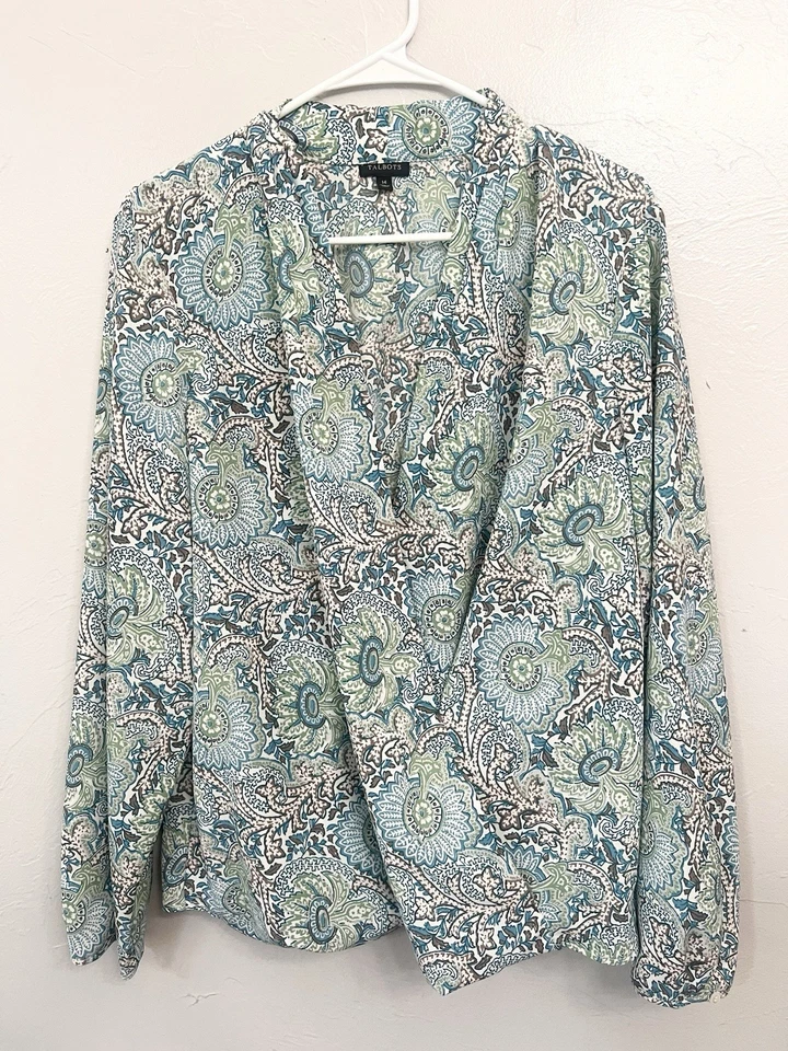 Blusa Talbots Imitación Envoltura Cachemira Manga Larga Floral Talla 14 Cuadrada Sin Arrugas Top Foto 2 de 4