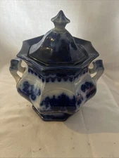 Antique 19th Centry Daveport Flow Blue Sugar bowl