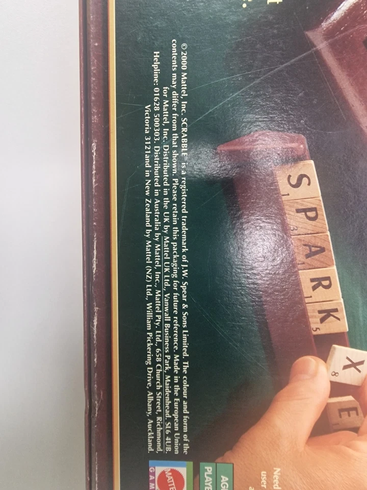 Scrabble Deluxe Wooden Tiles Rotating Board Velvet Bag Mattel 2000 - Image 3 of 4