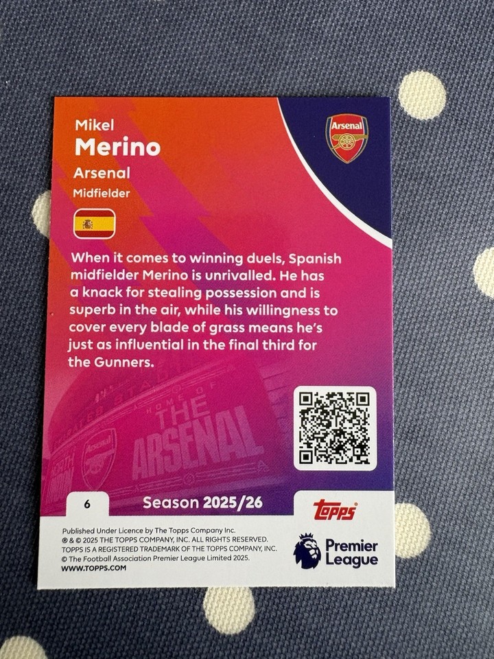 Topps 2026 Premier League Mikel Merino Arsenal #6 | eBay