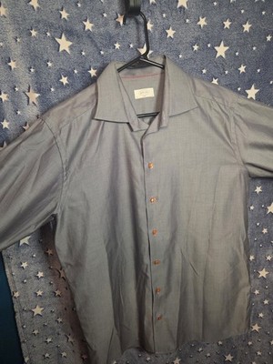 Eton Slim Fit Dress Shirt 43 17 Blue Textured Cotton Luxury Mens Button Up
