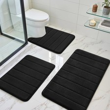 Black Memory Foam Bathroom Rug Set 17"x24" 20"x32" U20 x24  Non Slip Extra Soft