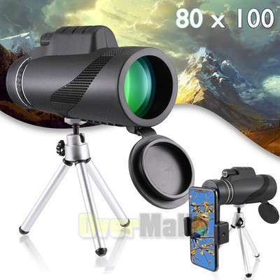 80X100 Zoom Focusing Monocular Telescope Len Camera HD Scope Phone Holder Tripod