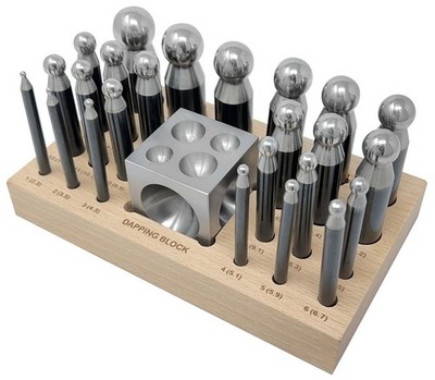 26-Piece Steel Dapping Doming Punch Block Set - 2.3 MM to 25 MM
