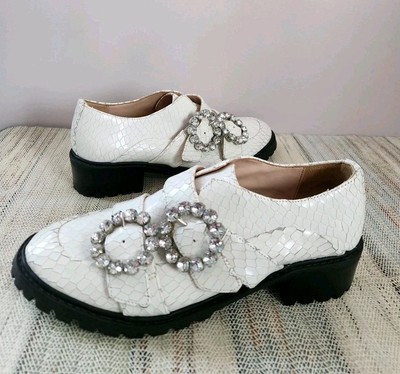 SCHUTZ Women's Doris Croc Embossed Platform Loafers White Leather Size 10B