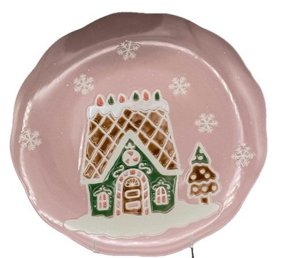 Eli + Ana PINK GINGERBREAD HOUSE Dinner Plate 10.7'' Ceramic Christmas