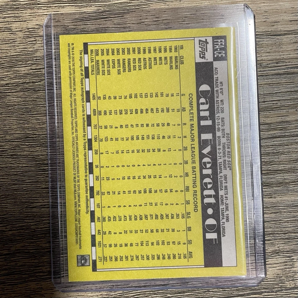 Autógrafo Carl Everett 2016 Topps Archives favoritos de los fanáticos #FFA-CE Boston Red Sox Foto 2 de 2