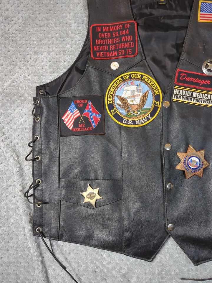 Hot Leathers Motorcycle Biker Vest Men’s 2XL Pins Patches Vietnam Patriotic - Image 2 of 4