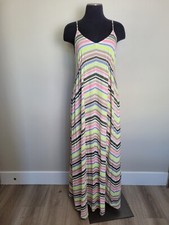 Old Navy Pastel Striped Maxi Dress Spaghetti Strap Racerback Sundress Medium