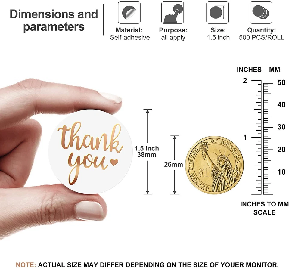 1000Pcs 1.5" Thank You Stickers Labels with Gold Foil Design for Small Business - Image 4 of 4