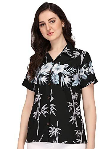 Hawaiian Shirt Women Allover Flower Aloha Beach Camp Swim Top Blouse - Picture 1 of 25