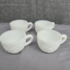 Vintage McKee Punch Cups 4 pc Concord White Milk Glass Floral Geometrical Patter