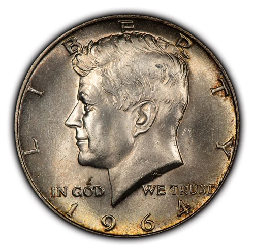 1964 50c Kennedy Half Dollar - Speckled Neon Rainbow Toning - BU - SKU-H2459