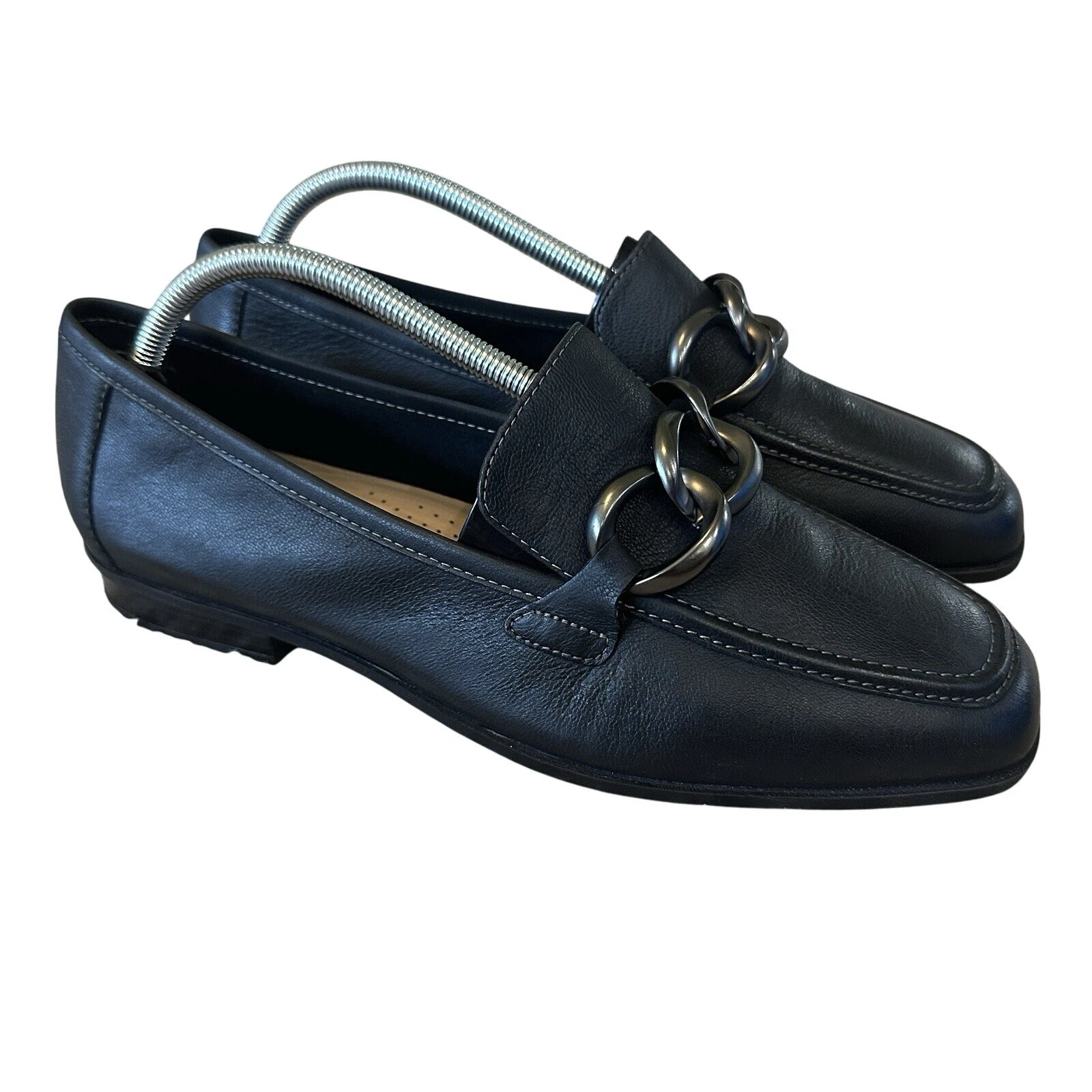 CLARKS NUOVI mocassini Clark's Sarafyna Iris neri in morbida pelle da donna taglia 11 catena