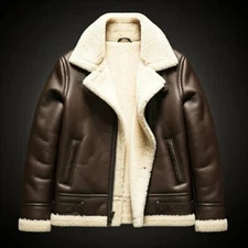 B3 100% Sheepskin Bomber Jacket – Men's RAF Aviator Real Shearling Leather Coat
