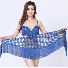 Women Belly Dance Hip Scarf Tassel Sequin Hollow Out Sheer Triangle Wrap Skirt