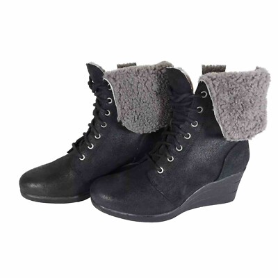 UGG‎ Black Suede Zea Waterproof Sheepskin Lined Boots Size 8 Ugg Australia Women Wedge Boot Zea Waterproof | Mercari main image 4
