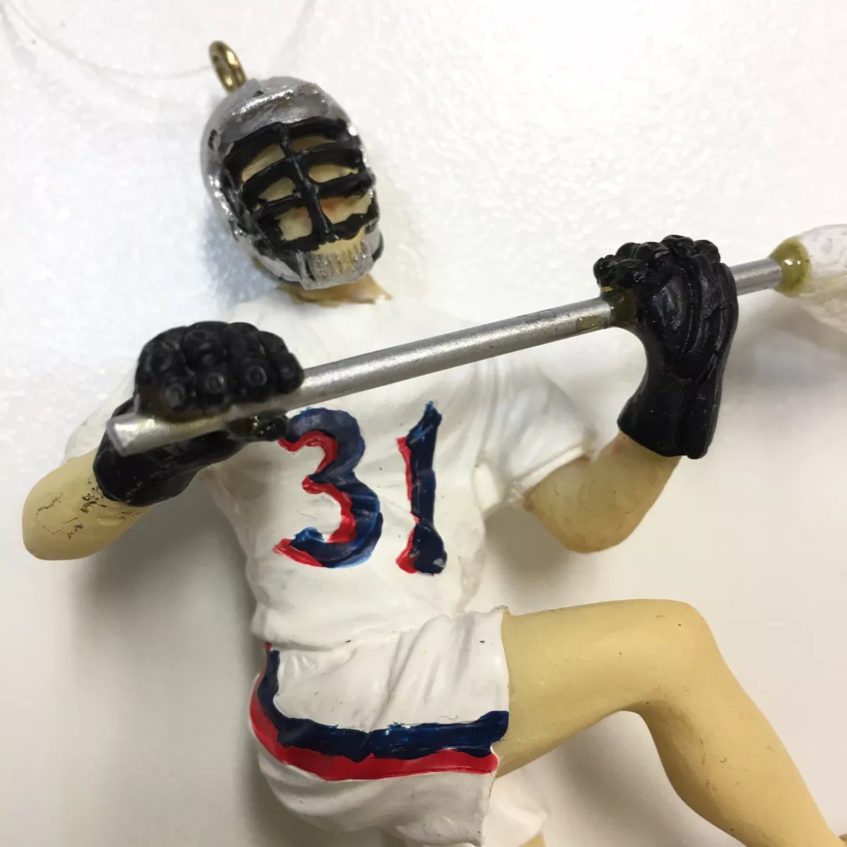 Lacrosse Player Figurine Boy Blue White Christmas Tree Hanging
