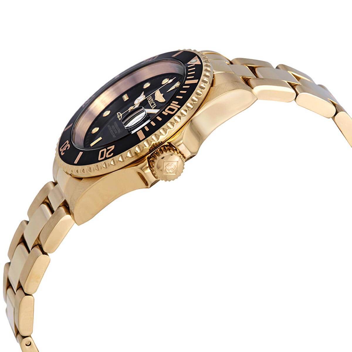 Invicta Men's Watch Pro Diver Quartz Black Dial Yellow Gold Steel Bracelet 26975