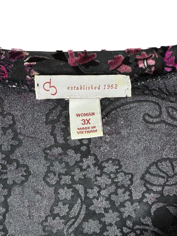 Camisa túnica de terciopelo para mujer Burn-Out púrpura rosa floral 3X caprichoso Fairygrunge Foto 2 de 4