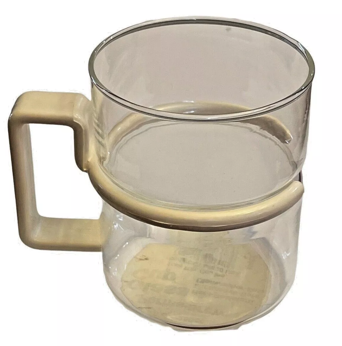 NOS Perma-Brew Clear Glass Cup Mug 8 Oz Plastic WHITE Handle 2608  Heat-Resistant