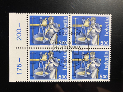 Schweiz 1993 4er-Block Mensch und Beruf Käser 5 Fr.  1.Tagsstempel