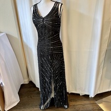 Midnight Velvet Formal Beaded Sequin Cocktail Party Gown Dress Sheer Back XL