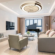 23" Modern Acrylic Ceiling Fan Light Round LED Dimmable Lamp w/Remote Control