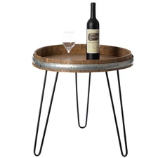 New Vintiquewise Wooden Wine Barrel Head End Table Accent Coffee Table